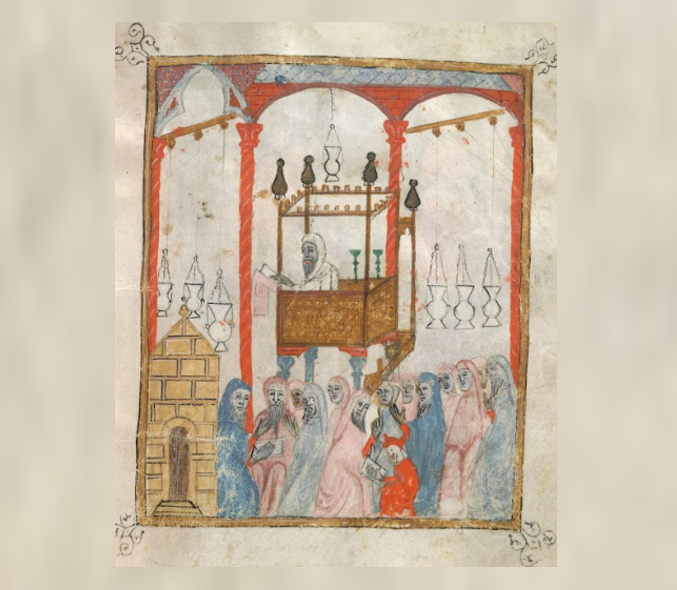 התנצרות של אישיות מרכזית בקהילה הייתה יכולה להעמיד את הקהילה בסכנה. חזן וקהל, מתוך מחזור מהעיר אּולְ ם שבגרמניה, סביבות 1430 | v.17fol 2884, .Or .MS Library British The