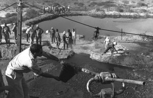 An engineer samples from oil in Huleiqat, autumn 1955 | Photo: David Eldan, Israel National Photo Archive