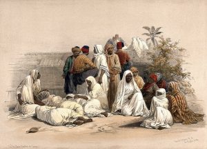 Rabbinic responsa testify to problematic relations between Jewish men and their female slaves. At the Slave Market in Cairo, Louis Haghe, colored lithograph after David Roberts, 1849 I Courtesy of the Wellcome Collection