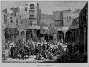 Source of a social problem? An Egyptian slave market I Engraving from Egipto, 1882