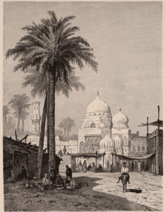The unprecedented number of documents and other manuscripts known as the Cairo Geniza was discovered in a synagogue in Fustat, the most ancient section of Cairo. Street in Fustat I Illustration by Carl Werner, from Egipto by Jorge Eber, 1882 